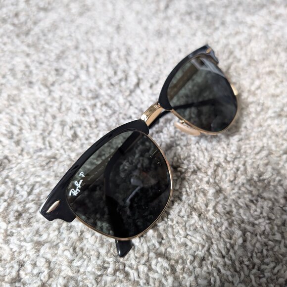 Ray-Ban Clubmaster Metal Black Frame w/ Green Polarized Lens - Picture 4 of 9